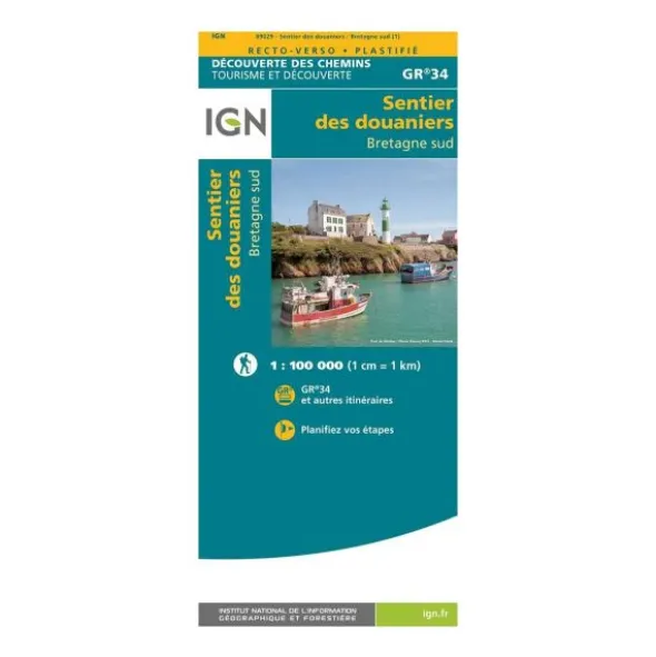 Carte plastifiée IGN - GR34 - Sentiers des douaniers - Bretagne Sud