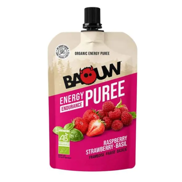 Compote énergétique bio Baouw - Framboise, fraise, basilic