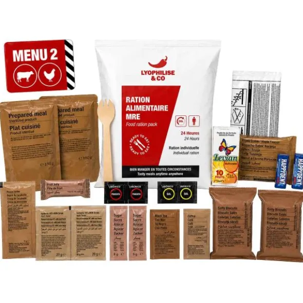 Ration MRE autochauffante 24H- Menu 2 - Boeuf, Poulet