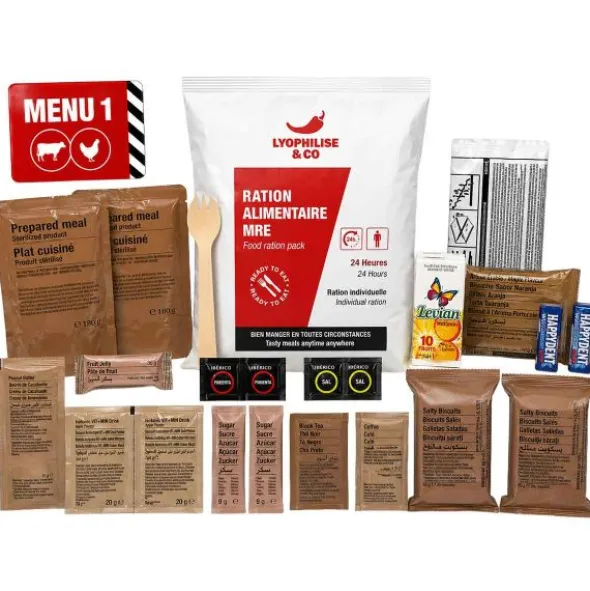 Ration MRE autochauffante 24H- Menu 1 - Boeuf, Poulet